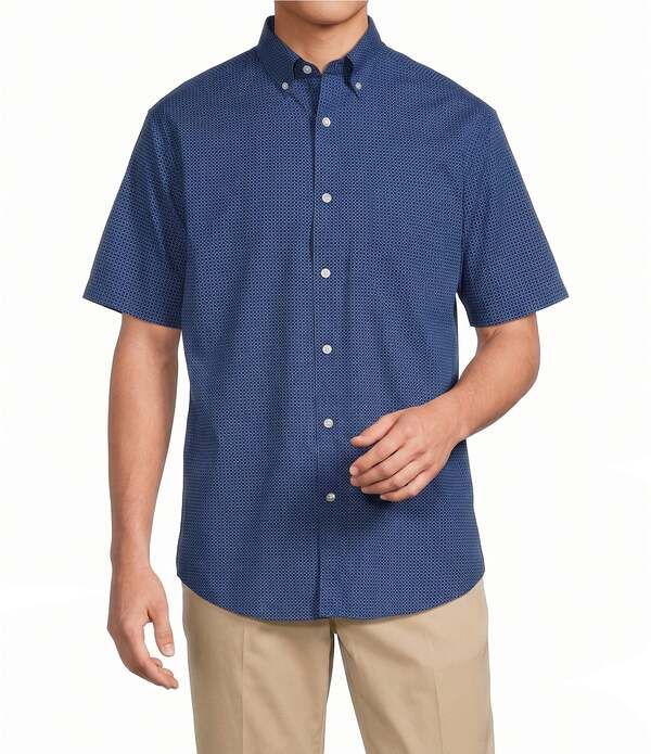 ラウンドトゥリーアンドヨーク メンズ トップス シャツ プリントール Gold Label Roundtree Yorke Big Tall NonIron Short Sleeve Circle Print Poplin Sport Shirt Blue ブ