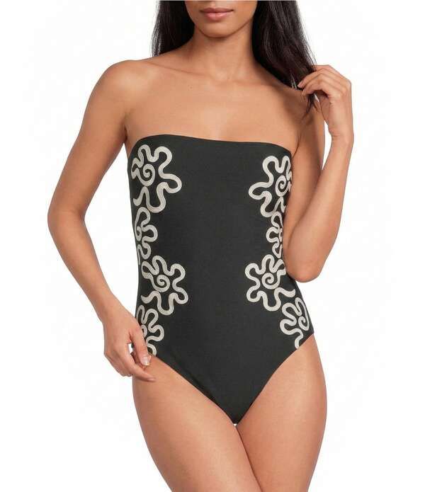ジャンビニ レディース トップス ワンピース 刺繍 Gianni Bini Embroideredetachable Strap Bandeau One Piece Swimsuit Black ブラック