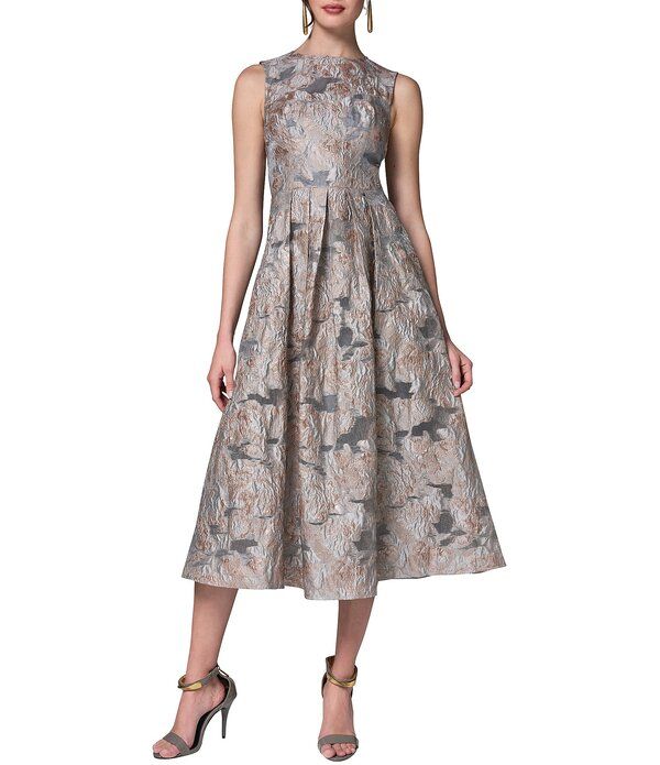 ダナキャラン レディース トップス ワンピース ミディ ノースリーブ Donna Karan Jacquard Sleeveless Midi Dress Creamulti クリーム