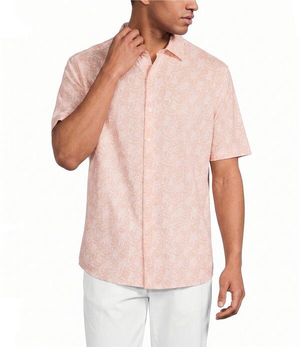 ラウンドトゥリーアンドヨーク メンズ トップス シャツ プリント Roundtree Yorke Short Sleeve Leaf Print Button Front Shirt Orange オレンジ