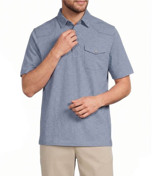 ラウンドトゥリーアンドヨーク メンズ トップス シャツ Roundtree Yorke Short Sleeve Solid Western Polo Blue ブルー