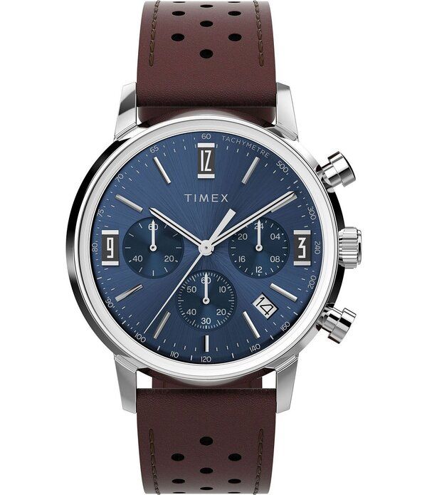 タイメックス レディース アクセサリー 腕時計 レザー Timex Mens Marlin Quartz Chronograph Leather Strap Watch Brown ブラウン