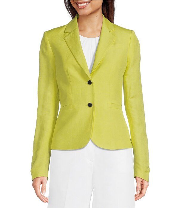 カルバンクライン レディース アウター コート リネン ジャケット Calvin Klein Linen Blend Notch Lapelong Sleeve 2 Button Front Jacket Pear