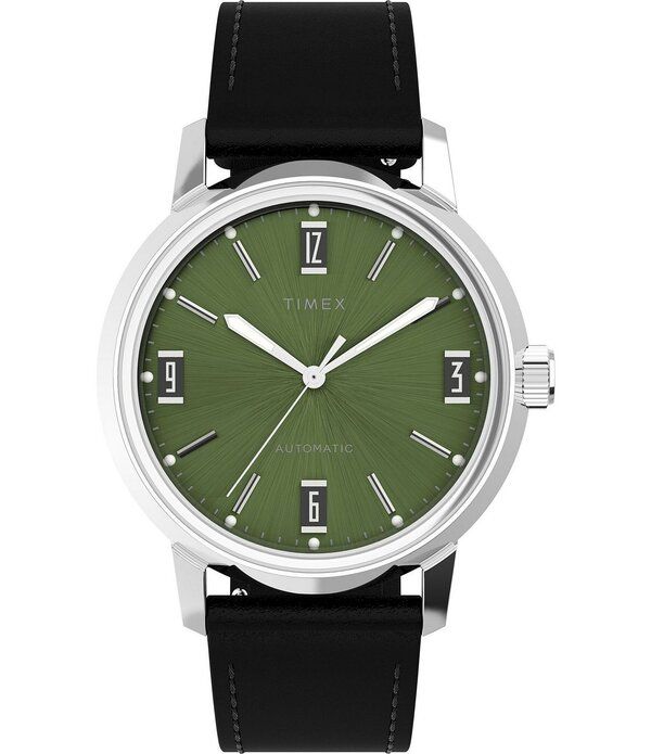 タイメックス レディース アクセサリー 腕時計 レザー Timex Mens Marlin Automatic Leather Strap Watch Black ブラック