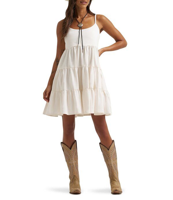 ラングラー レディース トップス ワンピース ティアード ミニ ノースリーブ WranglerRetroR Sleeveless Tiered Mini Dress White ホワイト