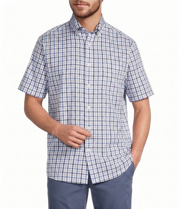 ラウンドトゥリーアンドヨーク メンズ トップス シャツ Roundtree Yorke Performance Short Sleeve Crinkle Medium Plaid Sport Shirt White ホワイト