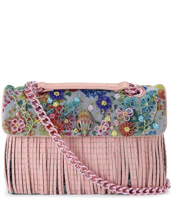 カートジェイガーロンドン レディース バッグ フラワー柄 デニム フリンジ フラワー Kurt Geiger London Kensington Beaded Floral Denim Fringe Shoulder Bag Blue Multi ブルー