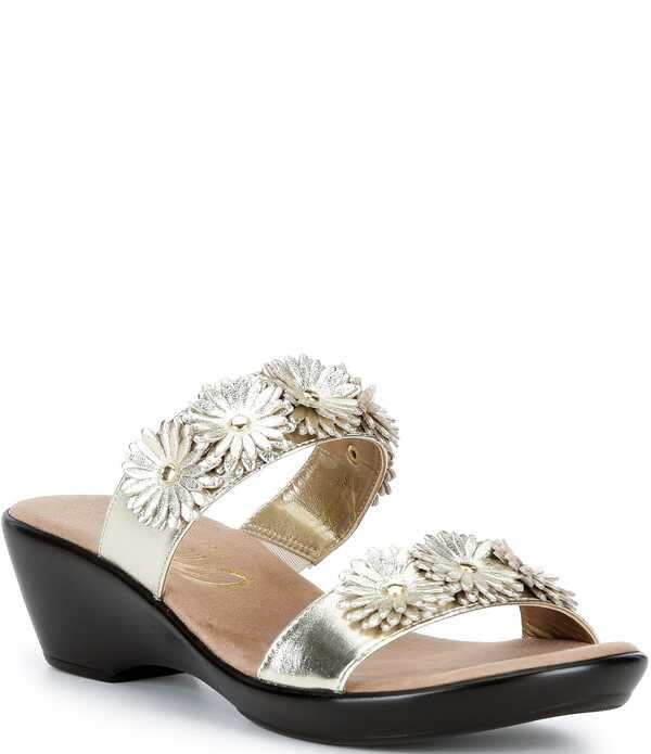 オネックス レディース シューズ サンダル トール レザー Onex Margaret Metallic Leather Flowers Banded Slide Sandals Platinum メタリック
