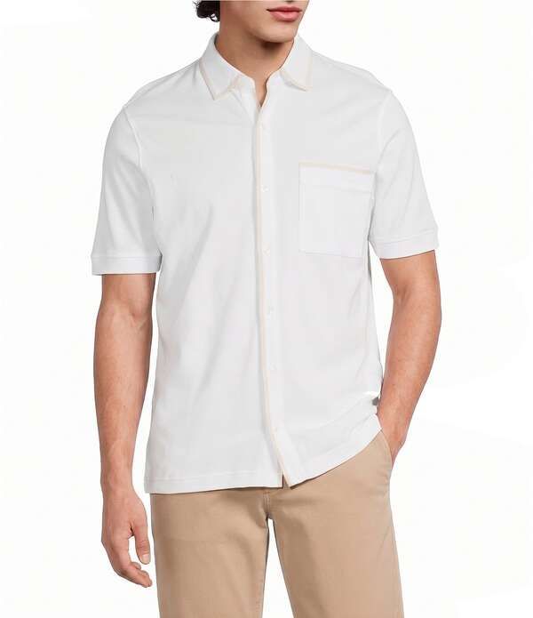 ムラノ メンズ トップス シャツ スリムフィット コート Murano Liquid Luxury Slim Fitextured Coat Front Short Sleeve Shirt White ホワイト