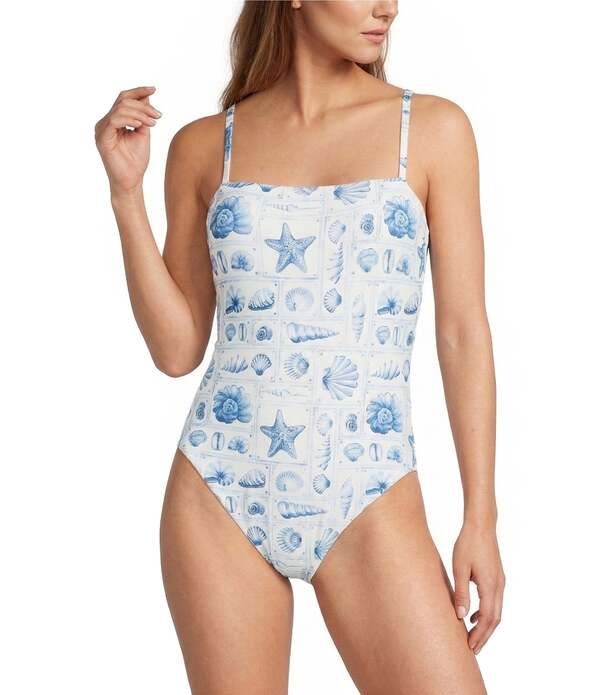 アントニオ メラーニ レディース トップス ワンピース Antonio Melani Seashell Gallery Square Neck Bandeau One Piece Swimsuit Blue ブルー