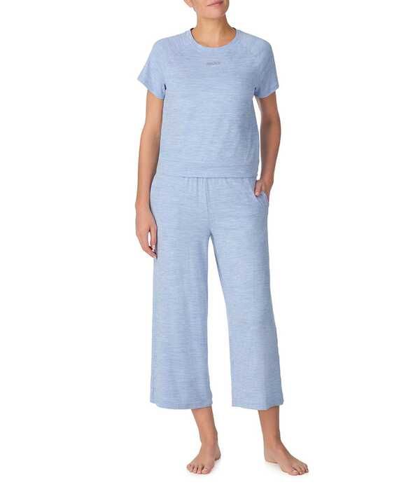 ダナキャラン レディース アンダーウェア ナイトウェア クロップド ニット DKNY by Donna Karan Short Sleeve Round Neck Top Cropped Knit Pajama Set Heather Blue ヘザー