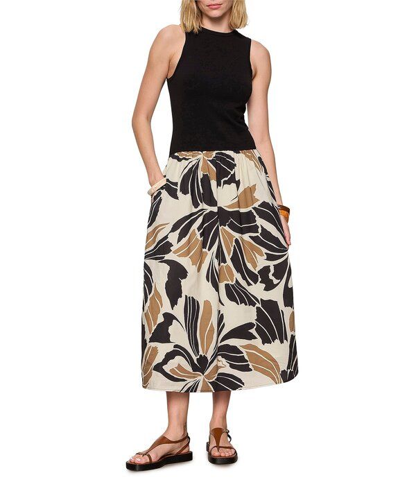 サンクチュアリー レディース トップス ワンピース クルーネック ミディ ノースリーブ Sanctuary Sandbar Mixed Media Crew Neck Sleeveless Midi Dress Lotus with Black ブラック