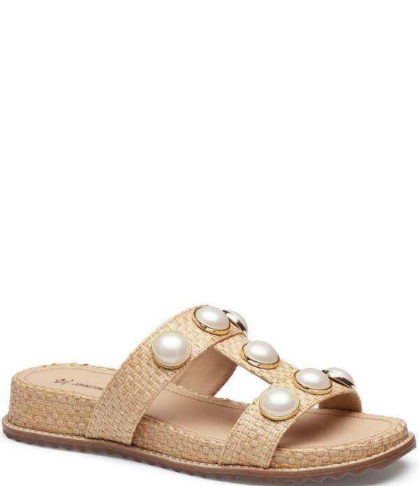 ジョンストンアンドマーフィー レディース シューズ サンダル Johnston Murphy Womens Chandleraffia Pearl Embellished Slide Sandals Natural パール 28,470円