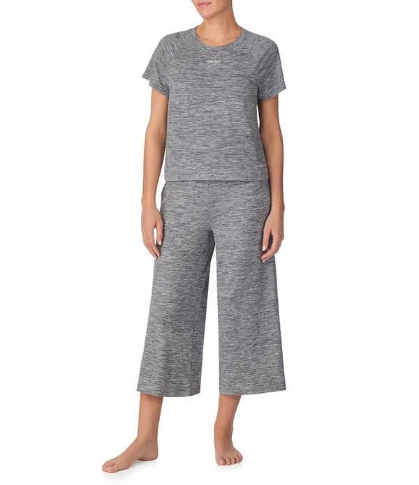 ダナキャラン レディース アンダーウェア ナイトウェア クロップド ニット DKNY by Donna Karan Short Sleeve Round Neck Top Cropped Knit Pajama Set Dark Heather Grey グレ