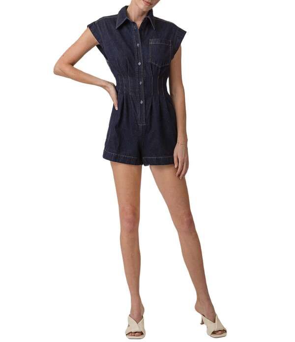 ラインアンドドット レディース トップス ワンピース ロンパース ノースリーブ デニム Line andot Flavia Collared Neck Sleeveless Button Front Denim Romper Indigo インディゴ