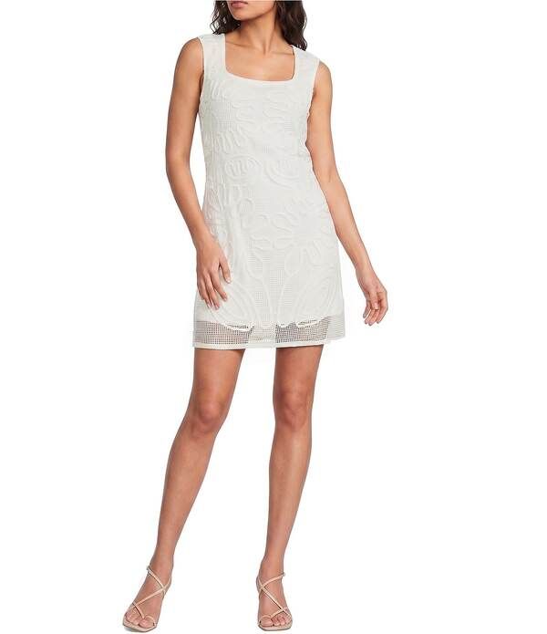 ルーシーパリ レディース トップス ワンピース ミニ メッシュ ノースリーブ 刺繍 Lucy Paris Malaga Mesh Embroidered Square Neck Sleeveless Mini Dress White ホワイト