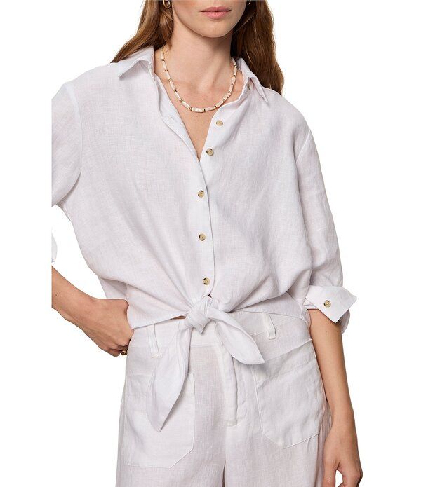 サンクチュアリー レディース トップス シャツ リネン Sanctuary More Love Linen Collared Long Sleeve Tie Top White ホワイト