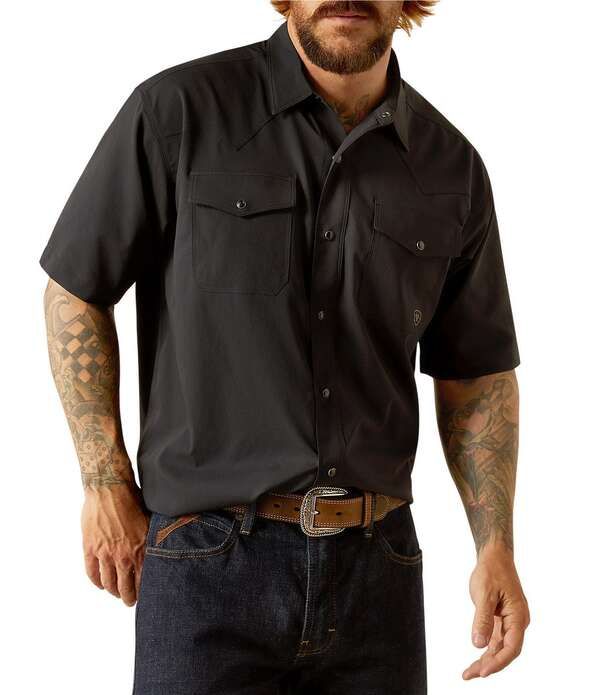 アリアト メンズ トップス シャツ トール Ariat Big Tall Western Venttek Short Sleeve Woven Shirt Black ブラック