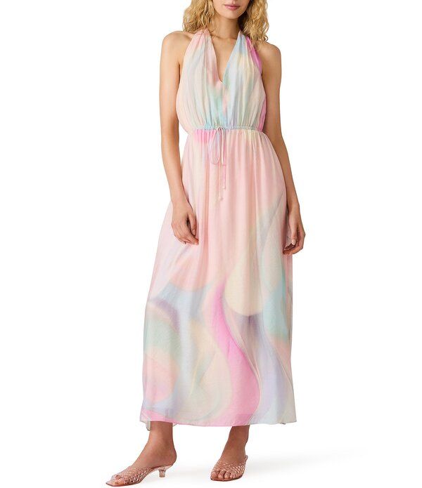 スティーブ マデン レディース トップス ワンピース プリント ノースリーブ マキシ Steve Madden Crawford Printed Gossamer Harter Neck Sleeveless Maxi Dress Pastel Multi マ