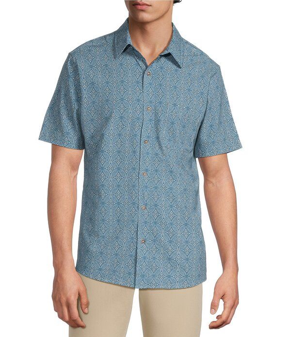 ラウン メンズ トップス シャツ プリント Rowm Performance Rec Relax Short Sleeve Medallion Printextured Shirt Blue ブルー