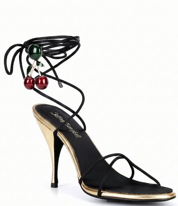 ジェフリー キャンベル レディース シューズ ヒール サンダル アンクル Jeffrey Campbell Georja Cherry Charm Wraparound Ankle Tie Dressandals Black Satin Cherry ブラック