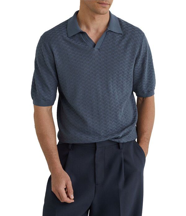 レイス メンズ トップス シャツ スリムフィット Reisslim Fit Sol Textured Johnny Collar Short Sleeve Polo Shirt Air Force Blue ブルー