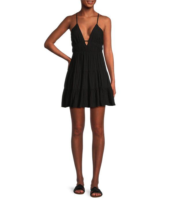 アンジー レディース トップス ワンピース Vネック Angie Spaghetti Strap VNeck Fit Flare Tank Solidress Black ブラック