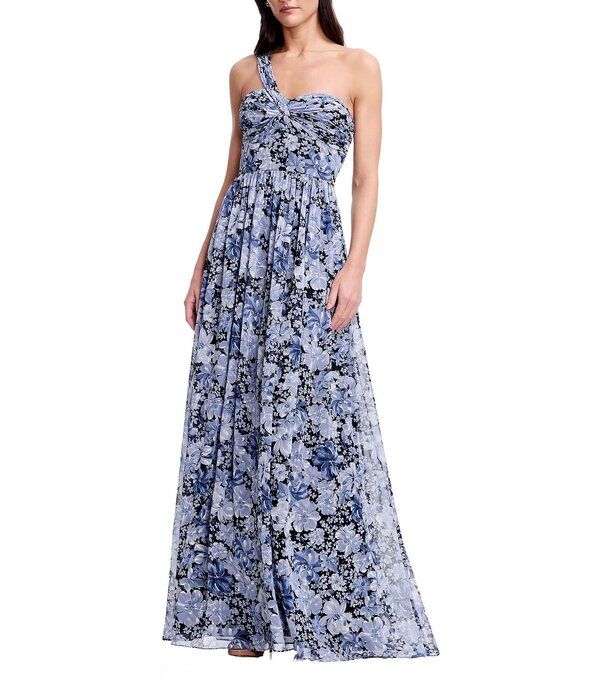 ドレスザポプレーション レディース トップス ワンピース シフォン A ライン Dress the Population Idalia One Shoulder Chiffon A Line Gownavy Multi ネイビー