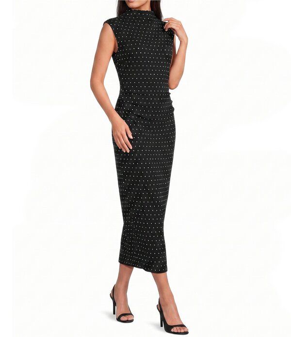 ジャンビニ レディース トップス ワンピース ドット柄 モックネック ドット ミディ キャップ ニット Gianni Bini Knit Polka Dot Mock Neck Cap Sleeve Bodycon Midi Dress Black White