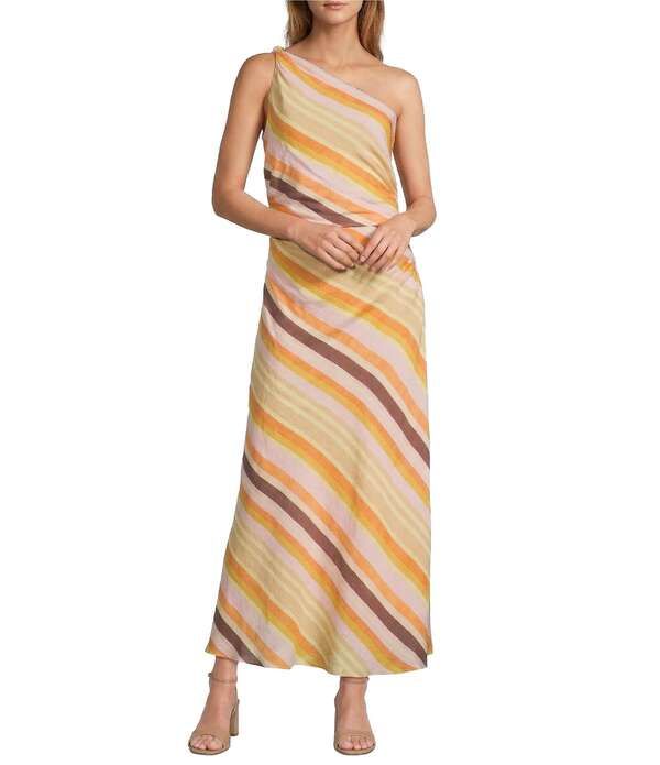 アントニオ メラーニ レディース トップス ワンピース A ライン アシンメトリー ミディ ワンショルダー Antonio Melani Salma Voile Angled Stripe Asymmetrical OneShoulder ALine Flou