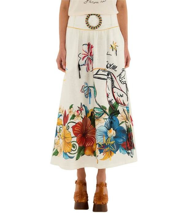 ファーム レディース ボトムスカート 刺繍 リネン マキシ Farm Rio Tropi Embroidered Linen Maxi Skirtropi OffWhite オフホワイト