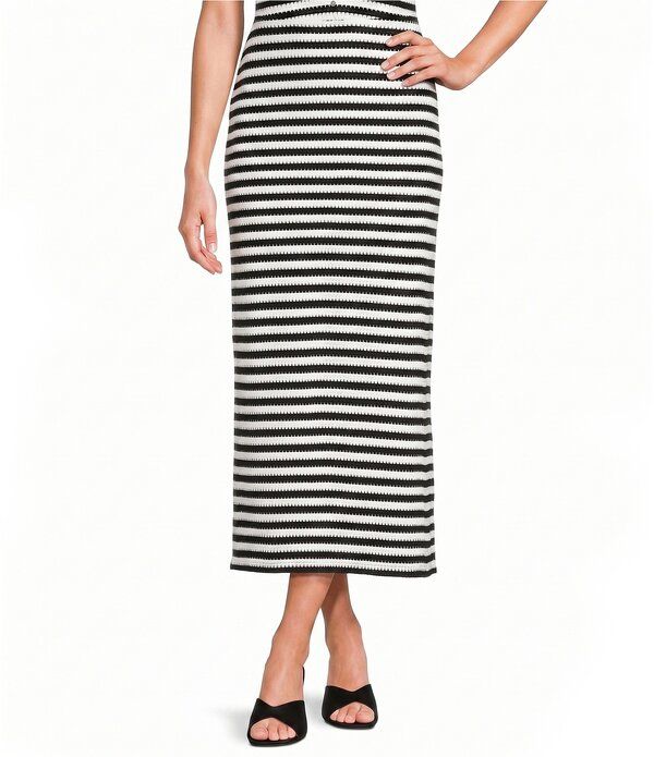 ジービー レディース ボトムスカート マキシ GB Striped Coordinating Maxi Skirt BlackWhite ホワイト