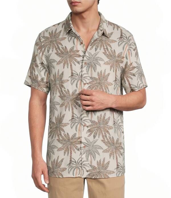 ラウン メンズ トップス シャツ プリント Rowm Short Sleeve Multi Palm Print Point Collar Button Front Shirt Cream クリーム