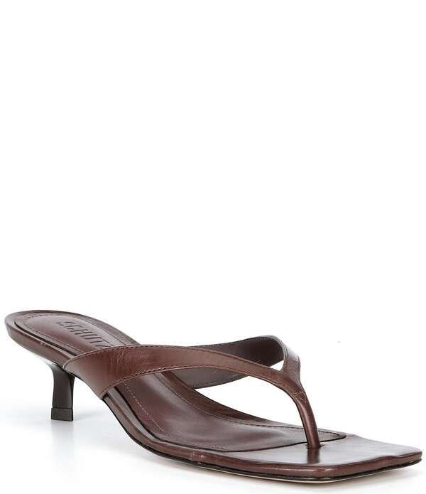 シュッツ レディース シューズ ヒール サンダル レザー Schutz Marjorie Leather Square Toe Kitten Heel Thong Slide Sandals Root Brown ブラウン