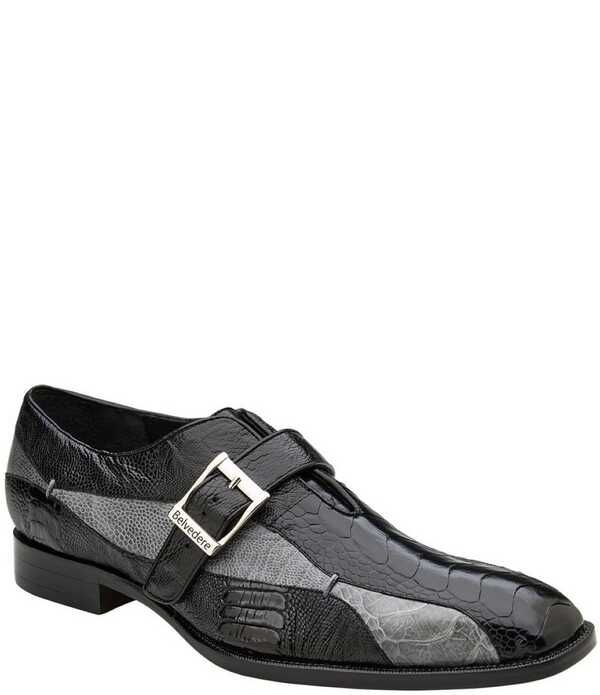 ベルヴェデール メンズ シューズ スリッポン・ローファー モンクストラップ モンク Belvedere Mens Marte Ostrich Monk Strap Dresshoes BlackGrey ブラック