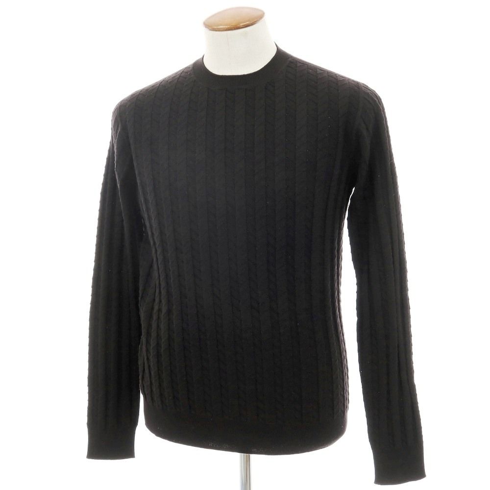 【中古】ジョルジオアルマーニ GIORGIO ARMANI コットン クルーネック プルオーバーニット ブラック【サイズ46】【メンズ】