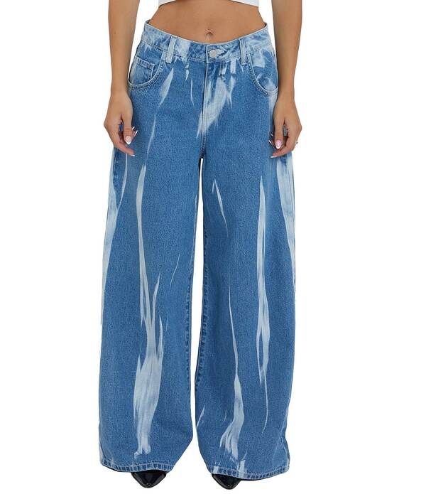 YMI ジーンズ レディース ボトムス デニムパンツ ワイドレッグ YMI Jeanswear Billie Bleached Baggy Wide Leg Jeans Blue Twisted Bleach ブルー