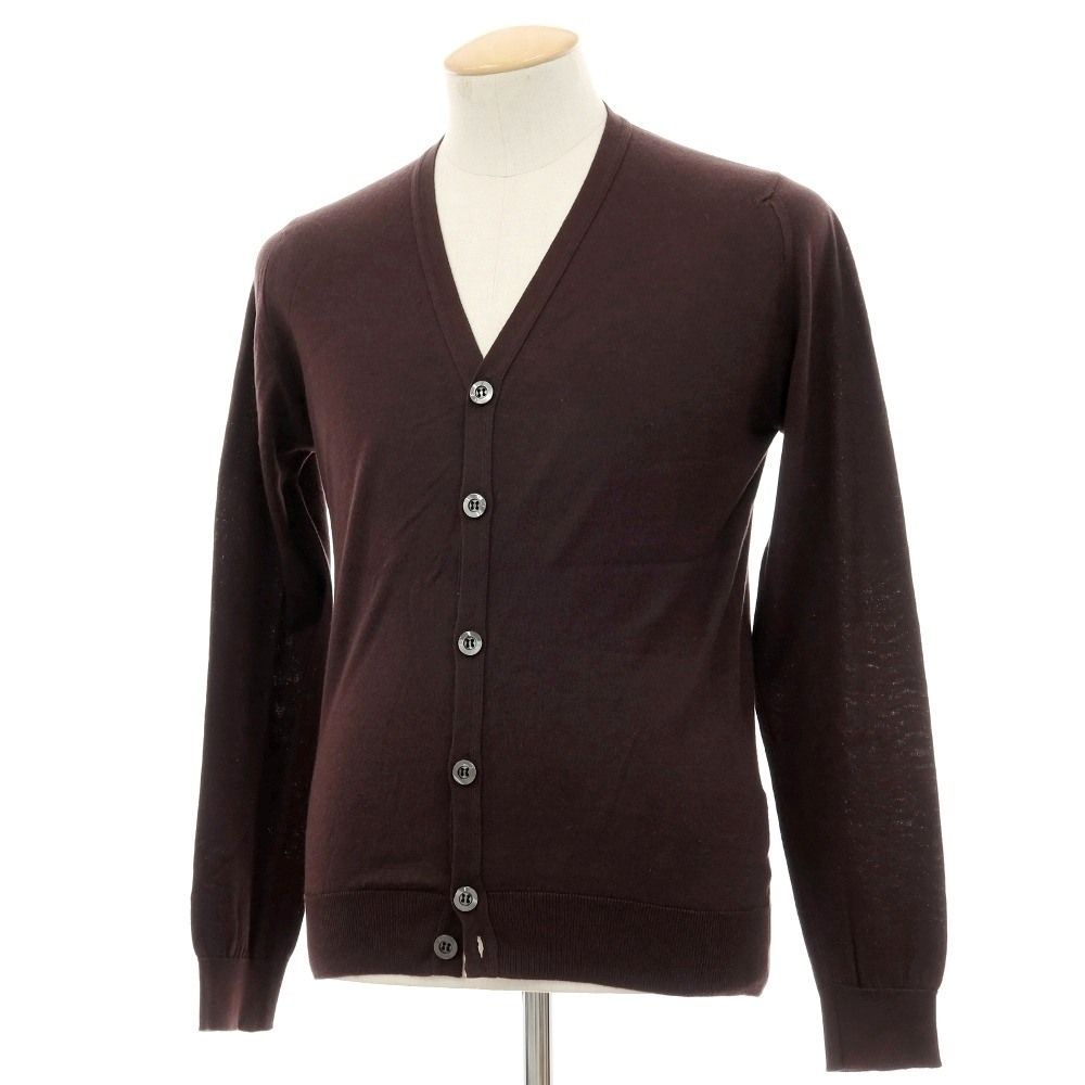 【中古】ジョンスメドレー JOHN SMEDLEY ハイゲージ シーアイランドコットン カーディガン ブラウン【サイズS】【メンズ】