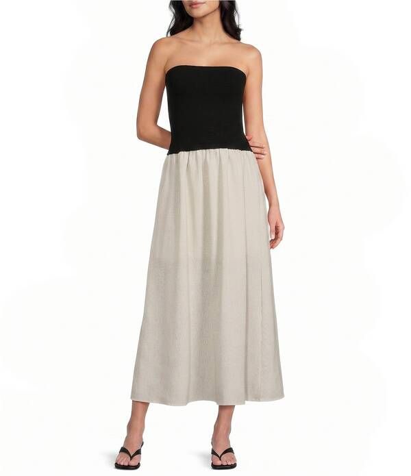 ブルーペッペーブルーペッパー レディース トップス ワンピース ミディ ストラップレス Blu Pepper Strapless Mix Media Midi Dress Black ブラック