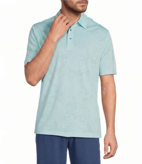 ラウンドトゥリーアンドヨーク メンズ トップス シャツ フラワー柄 フラワー Roundtree Yorke Performance Short Sleeve Floral Jacquard Polo Shirt Aqua アクア
