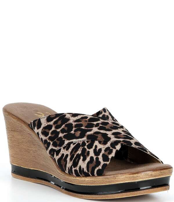 オネックス レディース シューズ サンダル Onex Criss Crosslip On Wedge Sandals Brown Leopard ブラウン