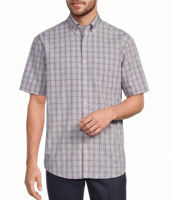 ラウンドトゥリーアンドヨーク メンズ トップス シャツ Gold Label Roundtree Yorke NonIron Short Sleeve Medium Plaid Poplin Sport Shirt Grey グレー