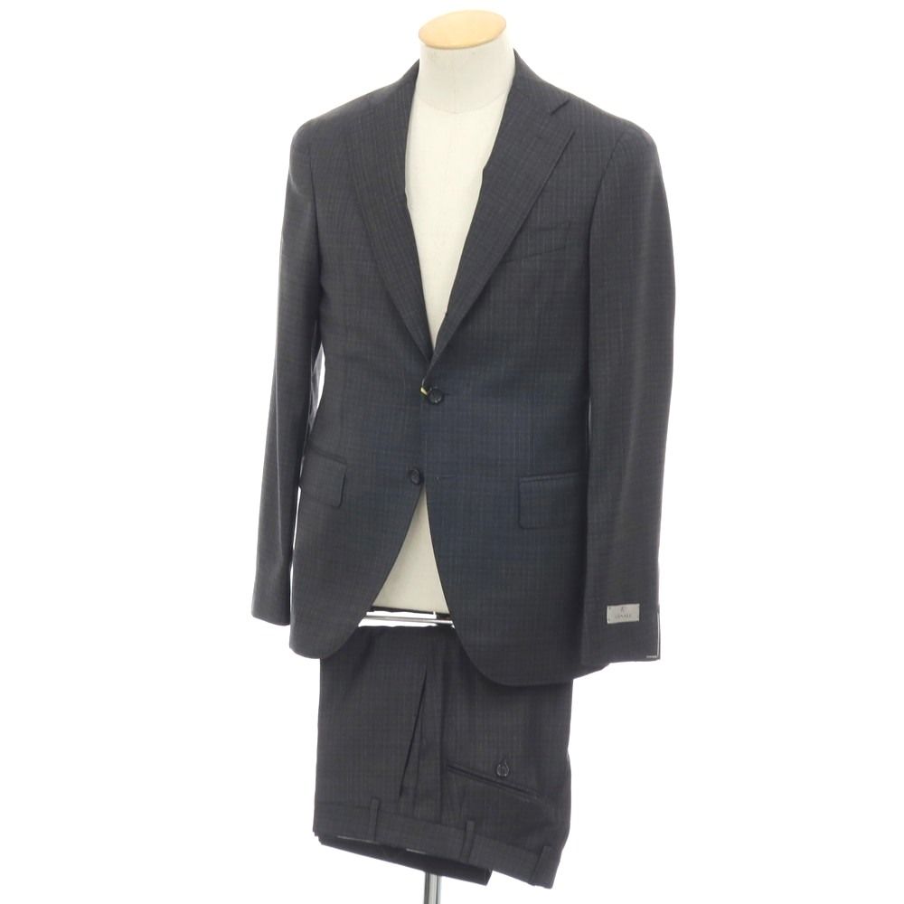 【新品】カナーリ CANALI ウール チェック 3B 3つボタンスーツ グレーxダークブラウン【サイズ44】【メンズ】