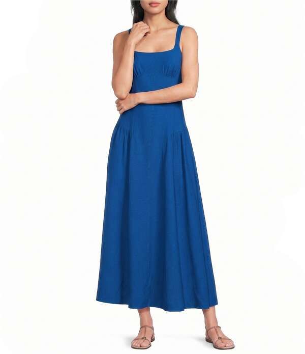 トップショップ レディース トップス ワンピース リネン マキシ TOPSHOP Dropped Waist Linen Maxi Dress Cobalt コバルト