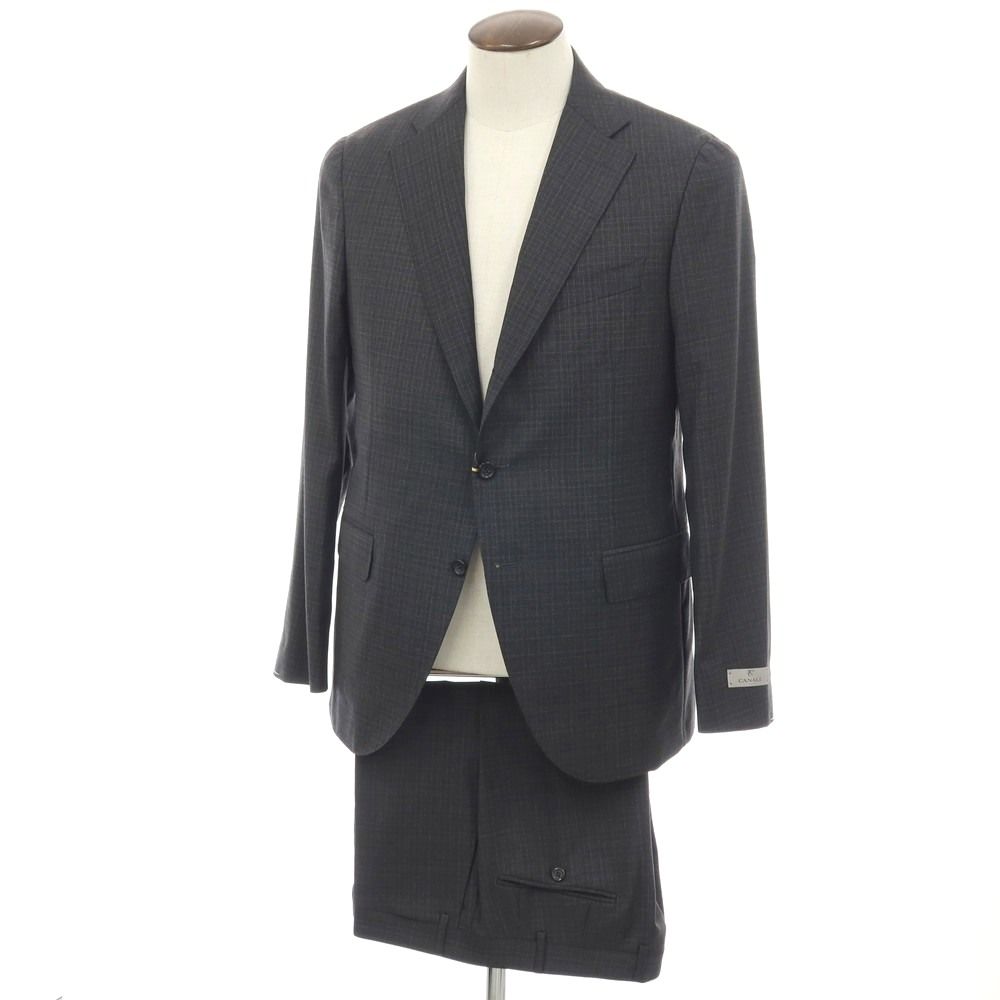 【新品アウトレット】カナーリ CANALI ウール チェック 3B 3つボタンスーツ グレーxダークブラウン【サイズ52】【メンズ】