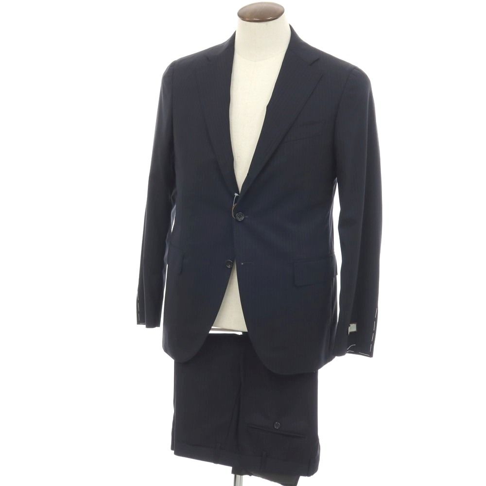【新品】カナーリ CANALI ウール ピンストライプ 3B 3つボタンスーツ ダークネイビーxネイビーブルー【サイズ50】【メンズ】
