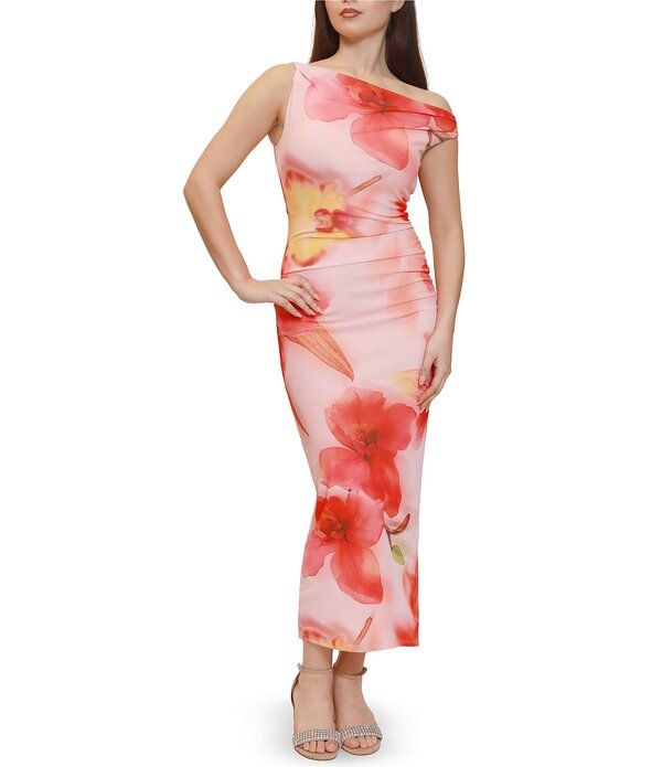 スティーブ マデン レディース トップス ワンピース アシンメトリー フラワー柄 プリント ギャザー マキシ フラワー Stevie By Steve Madden Floral Printed Asymmetric Off The Shoulderuched