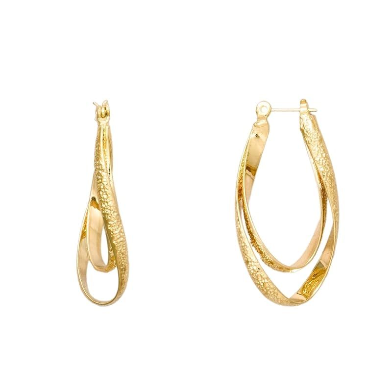 【ヒリーズ】HRYS 【18金 ポスト】K18 18K 金属アレルギー対応 フープピアス 2連 キャッチレス 華やか 夏 リゾート クロッシング 日本製 3684 (ゴールド)