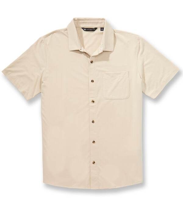 トラビスマヒュー メンズ トップス シャツ ニット TravisMathew Comfortknit Beach Club Short Sleeve Woven Shirt Italian Sand サンド