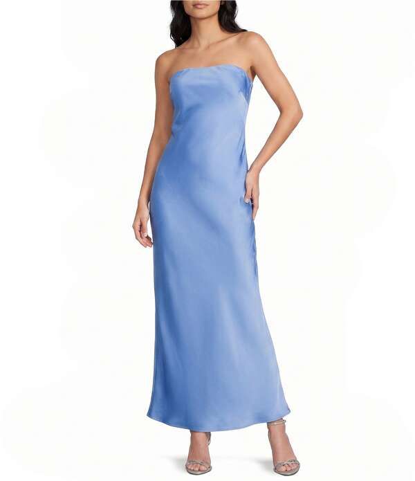 ミッドナイト ドール レディース トップス ワンピース サテン ストラップレス マキシ Midnight Doll Satin Strapless Open Cowl Bar Back Maxi Tube Dressky Blue ブルー